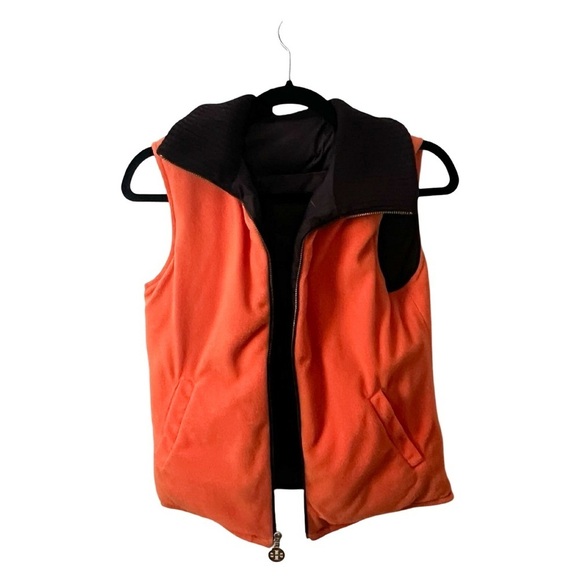 TORY BURCH Quilted Reversible Puffer Vest Brown Orange Sz XS - Picture 3 of 7